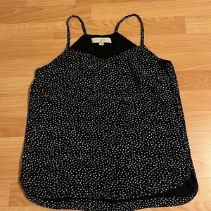 LOFT navy blue tank with white bird print. Unworn-Fully lined. Size small